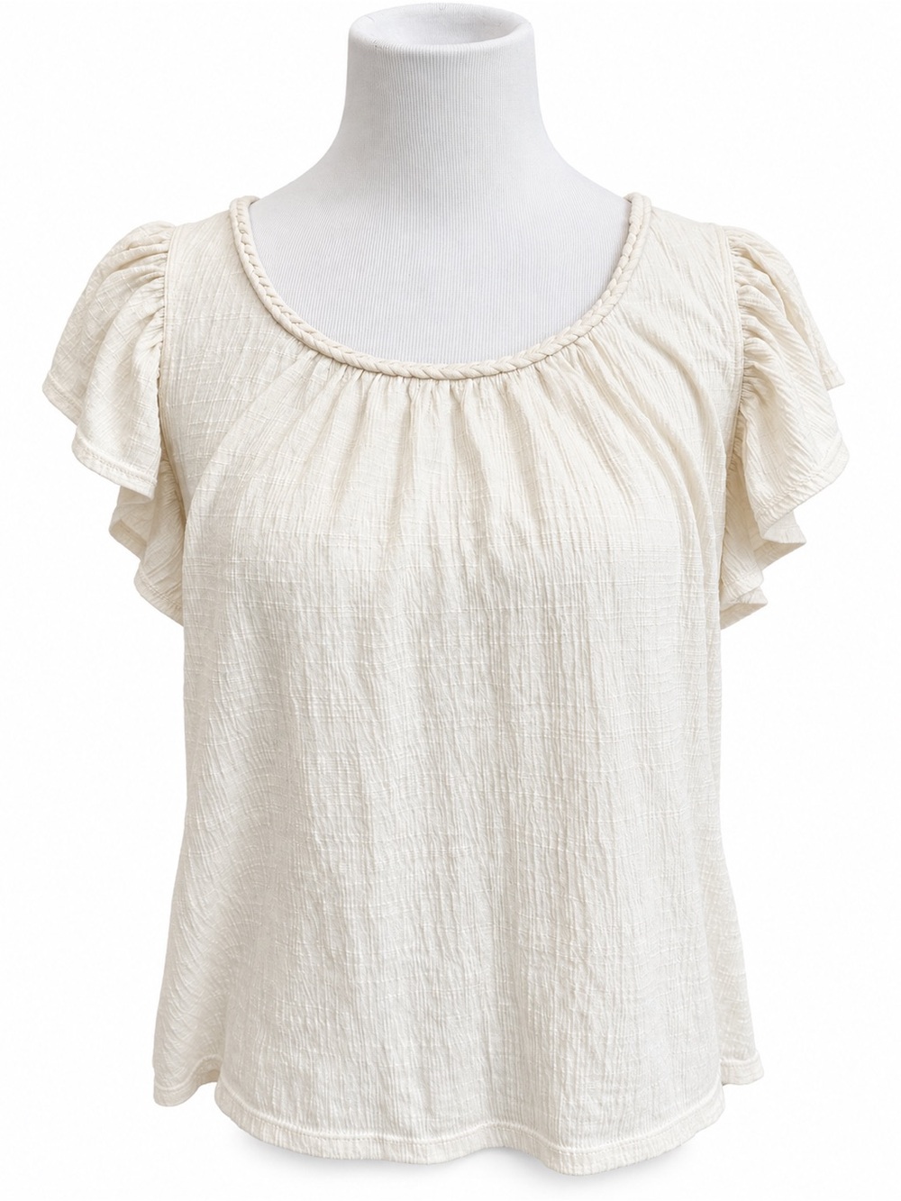 Max Studio Cream Ruffle Sleeve Scoop Neck Top XS